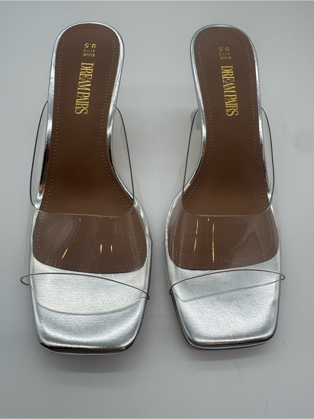 Dream Pairs Silver Clear Strap Slide Sandals 9.5
